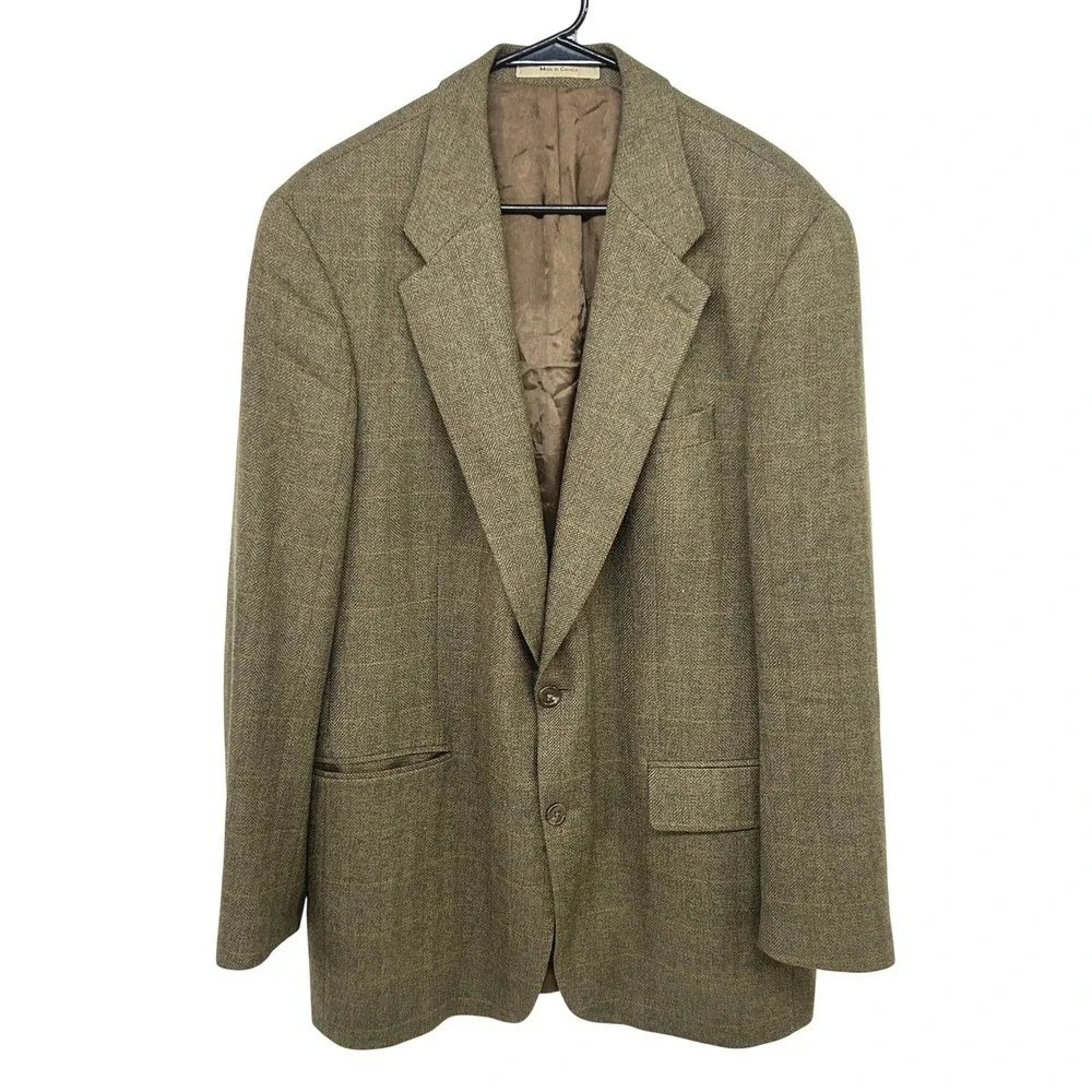 Chaps Ralph Lauren Wool Windowpane Blazer 42 Tall Brown Dark Academia Professor‎